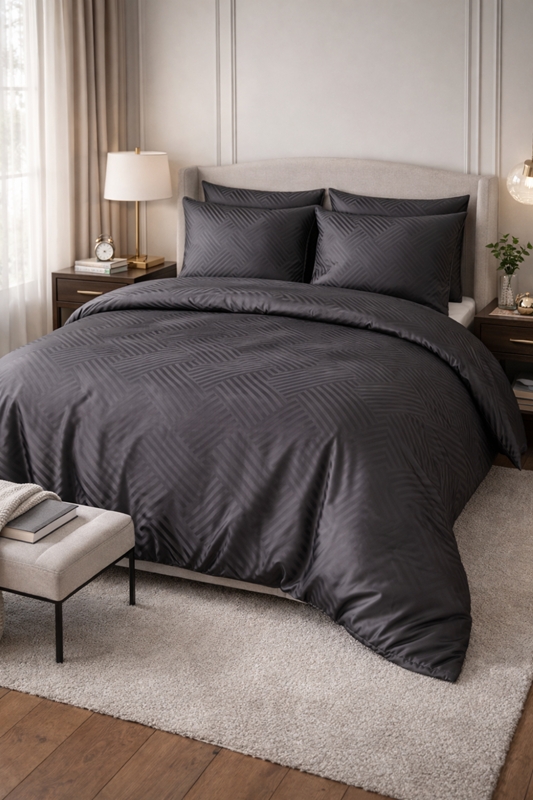 pościel adamaszkowa geometryczna grafit